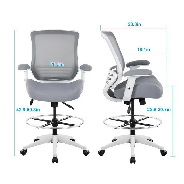Alt view image 3 of 5 - 400lbs Mid Back Mesh Ergonomic Drafting Chair Office for Adjustable Desk Wide Chair Built-in Lumbar Support Big Adjustable Foot Ring Height Adjustable Armrest (Grey)