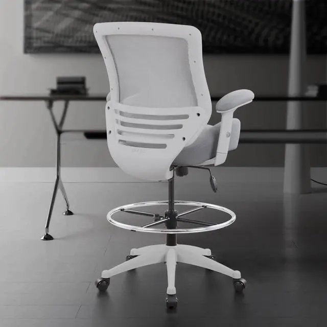 Alt view image 4 of 5 - 400lbs Mid Back Mesh Ergonomic Drafting Chair Office for Adjustable Desk Wide Chair Built-in Lumbar Support Big Adjustable Foot Ring Height Adjustable Armrest (Grey)