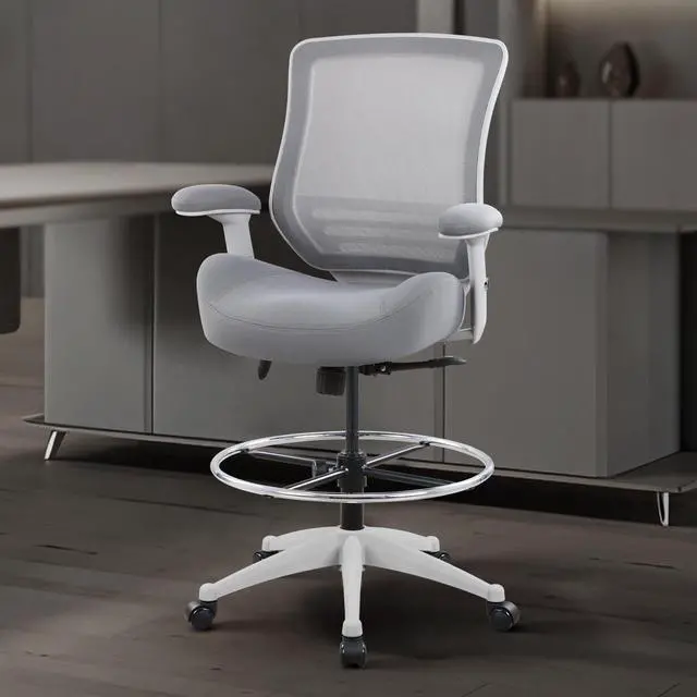 Alt view image 5 of 5 - 400lbs Mid Back Mesh Ergonomic Drafting Chair Office for Adjustable Desk Wide Chair Built-in Lumbar Support Big Adjustable Foot Ring Height Adjustable Armrest (Grey)