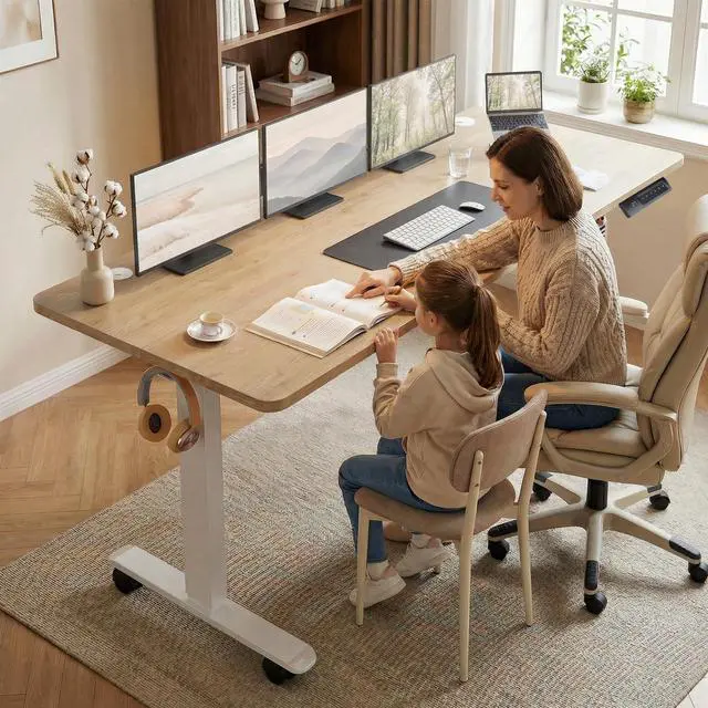 Alt view image 2 of 7 - Electric Standing Desk Adjustable Height, 63x24 Inches Computer Desk with Rolling Wheels, Mouse Pad,Multifunctional Stand up Desk for Home/Office(Oak Gray)