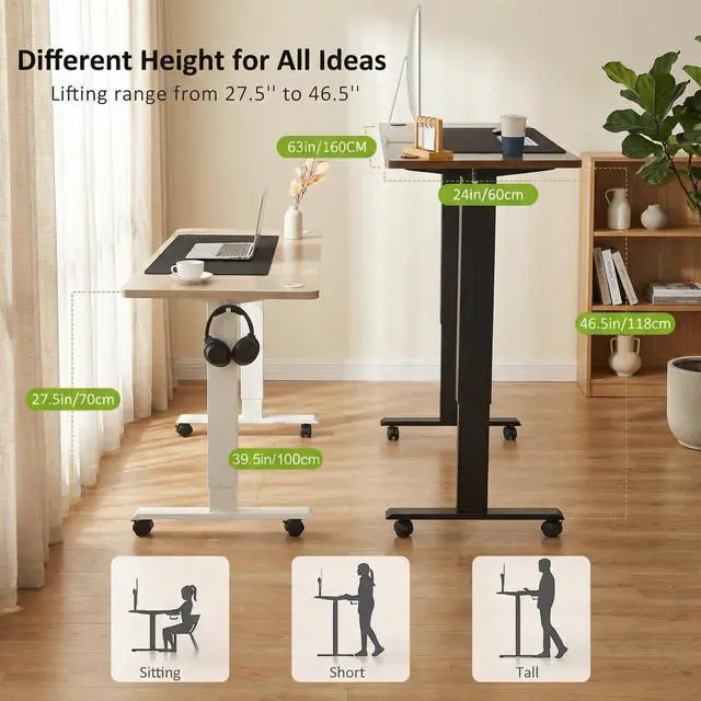 Alt view image 3 of 7 - Electric Standing Desk Adjustable Height, 63x24 Inches Computer Desk with Rolling Wheels, Mouse Pad,Multifunctional Stand up Desk for Home/Office(Oak Gray)