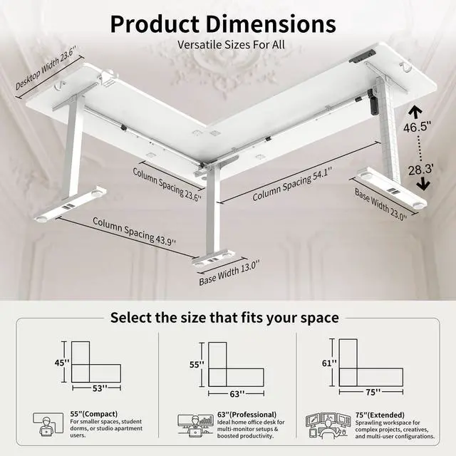 Alt view image 3 of 7 - 75x61 Inches Reversible L Shaped Standing Desk Height Adjustable with Cup Holder, Electric Corner Computer Workstation for Home Office, Sit Stand up Gaming Desk with Cable Management White