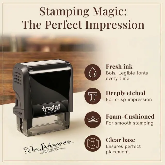 Alt view image 5 of 7 - Personalized Address Stamp Self-Inking Minimal Beautiful Elevated Return Address Rubber Stamper - Custom, Clear Image Every Time, Made in USA -1-1/2 Inch Small - 1 Count