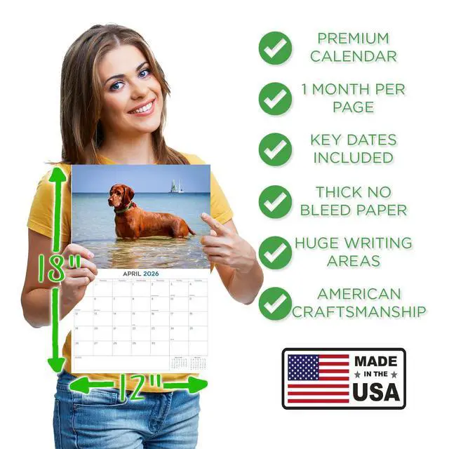 Alt view image 4 of 7 - Vizsla Calendar 2026 2027 14 Month Wall Calendar | Dog Lover Gift, Thick 100# No-Bleed Paper, Large Writing Blocks, Made in USA, Hungarian Pointer Decor, Teacher Gift
