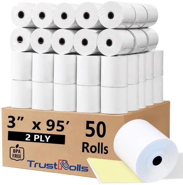 Main image of 50 Rolls3x95 2 Ply Kitchen Printer Paper for Star SP700, Carbonless Register Rolls White/Yellow Receipt Paper POS Cash Register