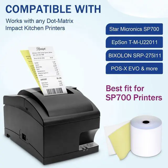 Alt view image 3 of 7 - 50 Rolls3x95 2 Ply Kitchen Printer Paper for Star SP700, Carbonless Register Rolls White/Yellow Receipt Paper POS Cash Register
