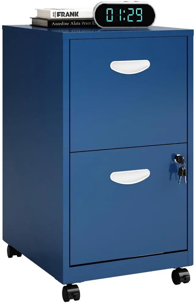 Main image of 2 Drawer Rolling File Cabinet with Lock for Home Office | Metal Mobile Filing Cabinet on Wheels, Small Under Desk Storage, Fits Hanging Letter Size, Printer Stand, Blue