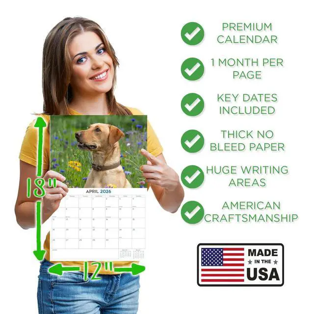 Alt view image 4 of 7 - Yellow Lab Calendar 2026 2027 14-Month Yellow Labrador Wall Academic | Dog Lover Gift, Thick 100# No-Bleed Paper, Large Writing Blocks, Made in USA, Retriever Decor, Teacher Gift