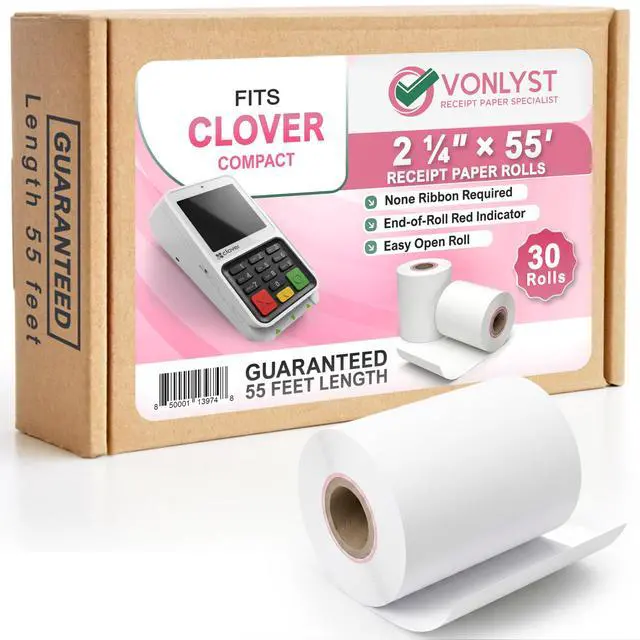 Main image of Compatible Clover Compact Countertop POS Thermal Receipt Paper 2 1/4 x 55 (30 rolls)