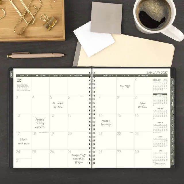 Alt view image 2 of 7 - 2027 Planner, Monthly, 7" x 8.75", Tabbed, Unruled Daily Blocks, Recycled Black (70120G0527)