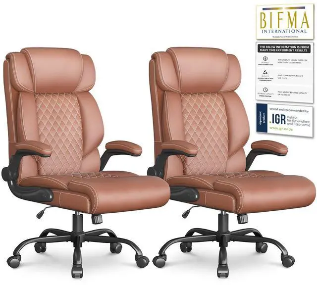 Main image of Office Chair-Executive High Back Breathable Big and Tall Office Chair Flip-up Armrests Lumbar Support-Ergonomic Leather Rolling Swivel Chair with Rock Function for Working Studying Gaming,2 Pack