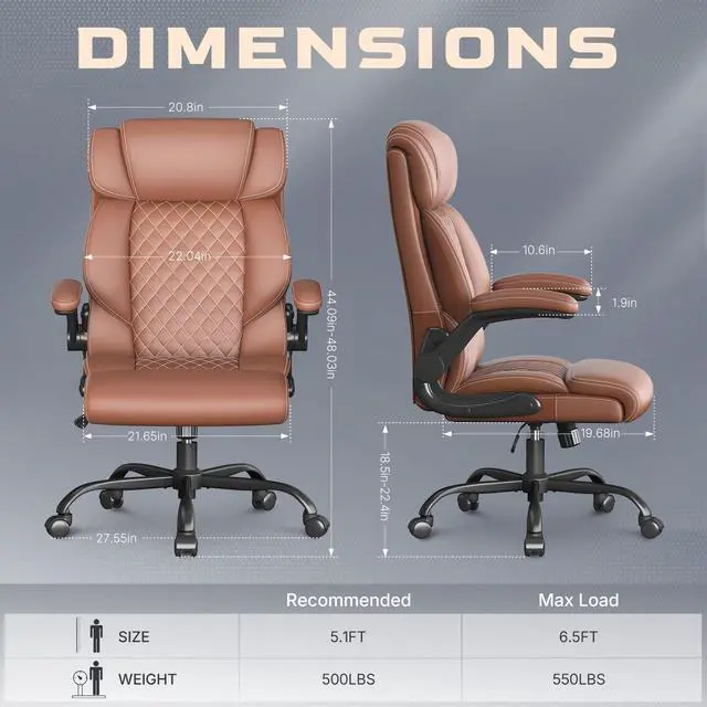 Alt view image 3 of 7 - Office Chair-Executive High Back Breathable Big and Tall Office Chair Flip-up Armrests Lumbar Support-Ergonomic Leather Rolling Swivel Chair with Rock Function for Working Studying Gaming,2 Pack