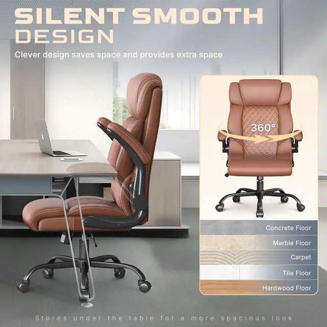 Alt view image 7 of 7 - Office Chair-Executive High Back Breathable Big and Tall Office Chair Flip-up Armrests Lumbar Support-Ergonomic Leather Rolling Swivel Chair with Rock Function for Working Studying Gaming,2 Pack