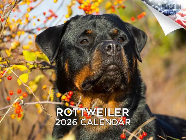 Main image of Rottweiler Calendar 2026 2027 14 Month Wall Calendar | Dog Lover Gift, Thick 100# No-Bleed Paper, Large Writing Blocks, Made in USA, Guardian Dog Decor, Teacher Gift