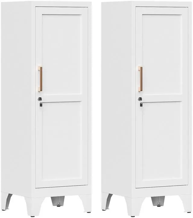 Main image of 46"H White Metal Locker Set of 2,Small Locking Cabinet with 1 Door and 2 Adjustable Shelves For Employees,3 Tier Small Storage Cabinet with Detachable Legs for Kitchen, Office,School,Gym,Easy Assembly