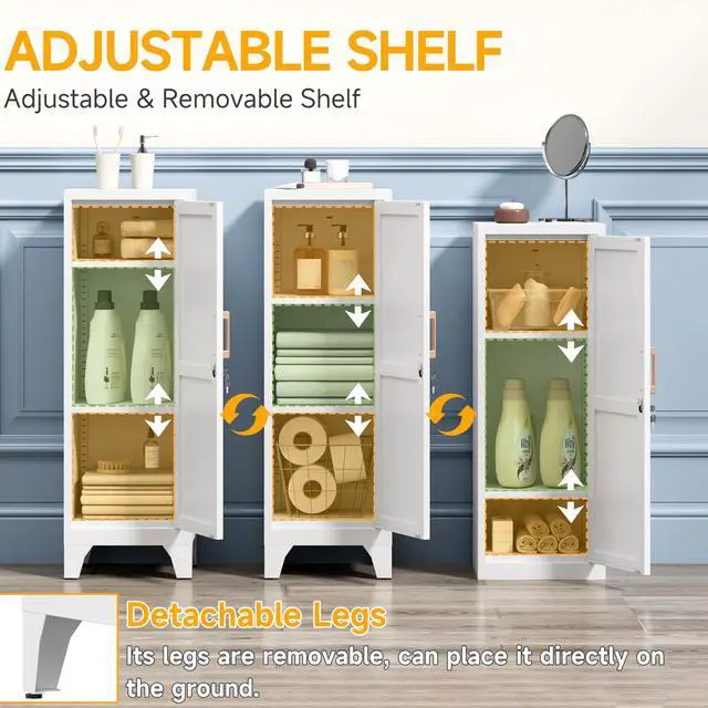 Alt view image 5 of 7 - 46"H White Metal Locker Set of 2,Small Locking Cabinet with 1 Door and 2 Adjustable Shelves For Employees,3 Tier Small Storage Cabinet with Detachable Legs for Kitchen, Office,School,Gym,Easy Assembly