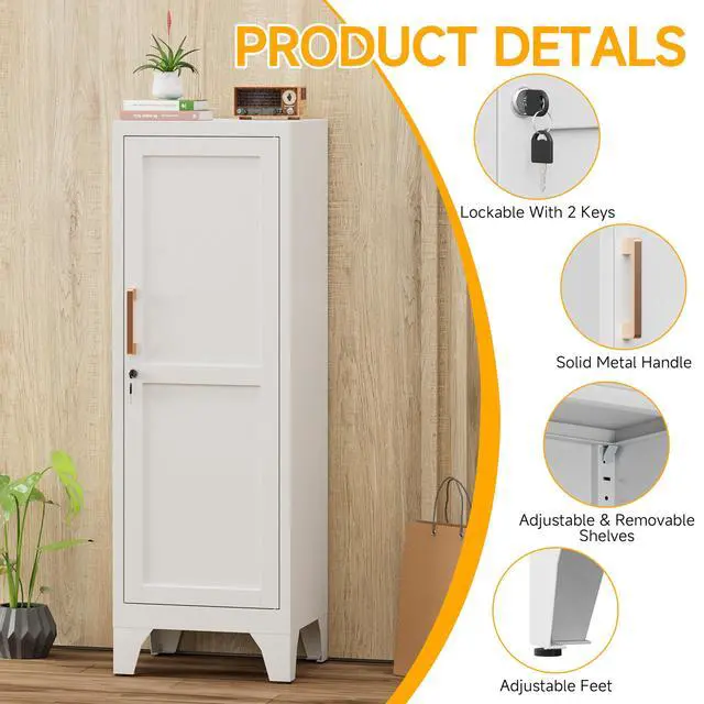 Alt view image 4 of 7 - 46"H White Metal Locker Set of 2,Small Locking Cabinet with 1 Door and 2 Adjustable Shelves For Employees,3 Tier Small Storage Cabinet with Detachable Legs for Kitchen, Office,School,Gym,Easy Assembly