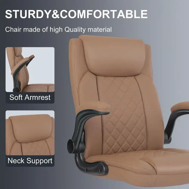 Alt view image 5 of 6 - Drafting Chair, Tall Office Chair for Standing Desk, Standing Chair with Adjustable Height and Flip-up Armrest, Leather Drafting Chair, High Office Chair for Counter Height Desk