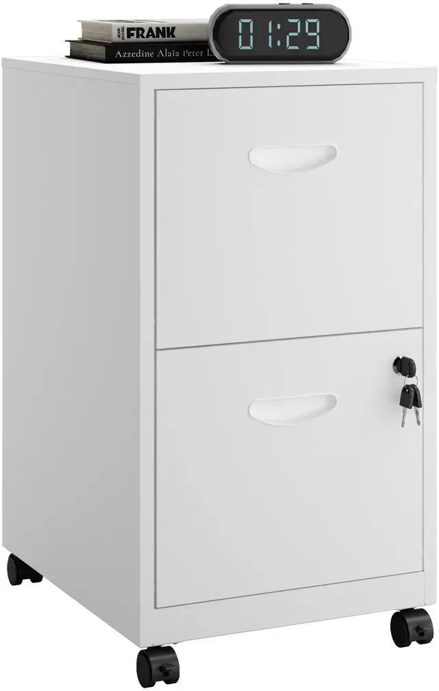 Main image of 2 Drawer Rolling File Cabinet with Lock for Home Office | Metal Mobile Filing Cabinet on Wheels, Small Under Desk Storage, Fits Hanging Letter Size, Printer Stand, White