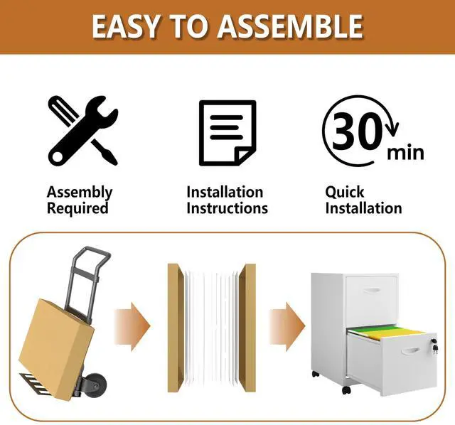 Alt view image 7 of 7 - 2 Drawer Rolling File Cabinet with Lock for Home Office | Metal Mobile Filing Cabinet on Wheels, Small Under Desk Storage, Fits Hanging Letter Size, Printer Stand, White
