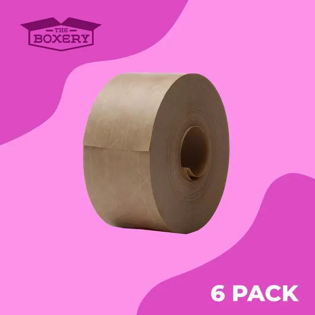 Alt view image 2 of 6 - Water Activated Kraft Fiberglass Reinforced Packing Tape, 3x1000 - 240 Grade- (6 Rolls Included) Gummed Paper for Heavy Duty Packaging and Shipping, Writable, Eco-Friendly