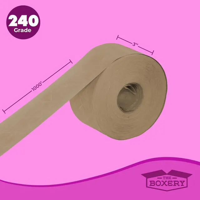 Alt view image 3 of 6 - Water Activated Kraft Fiberglass Reinforced Packing Tape, 3x1000 - 240 Grade- (6 Rolls Included) Gummed Paper for Heavy Duty Packaging and Shipping, Writable, Eco-Friendly