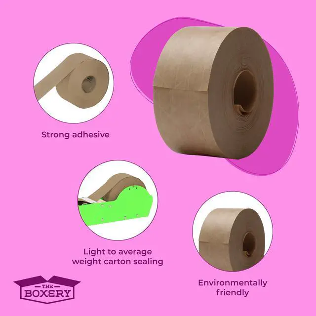 Alt view image 4 of 6 - Water Activated Kraft Fiberglass Reinforced Packing Tape, 3x375 - 235 Grade- (8 Rolls Included) Gummed Paper for Heavy Duty Packaging and Shipping, Writable, Eco-Friendly