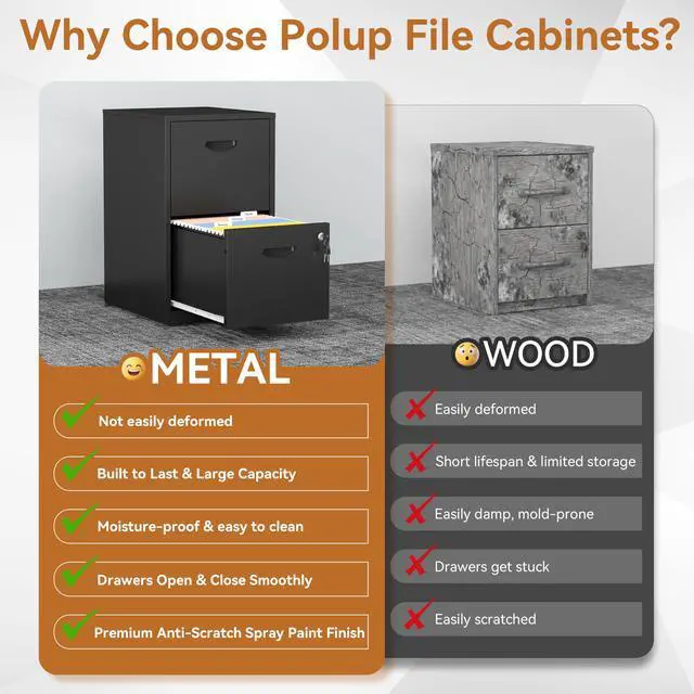 Alt view image 5 of 7 - 2 Drawer File Cabinet with Lock, Metal Filing Cabinet for Home Office | Small Locking Cabinet for Under Desk Storage, Printer Stand, Fits Letter Size, Black, 26"H x 15"W x 18"D, Easy Assembly