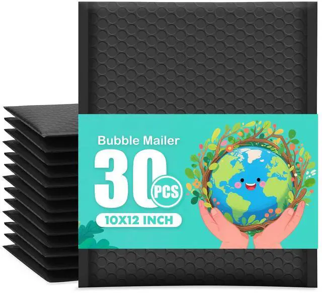 Main image of Black Bubble Mailers 10x12 Inch Padded Envelopes 30 Pack | Strong Self-Seal, Waterproof Poly Bag, Cushion Shipping Envelopes, for Mailing Jewelry & Makeup, Small Business Packaing