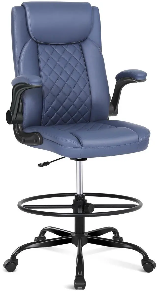 Main image of Drafting Chair with Footrest Ring, Tall Office Chair for Standing Desk, Standing Chair with Adjustable Height and Flip-up Armrest, PU Leather High