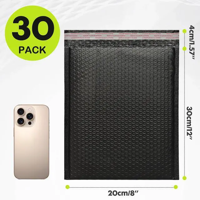 Alt view image 2 of 7 - Black Bubble Mailers 10x12 Inch Padded Envelopes 30 Pack | Strong Self-Seal, Waterproof Poly Bag, Cushion Shipping Envelopes, for Mailing Jewelry & Makeup, Small Business Packaing