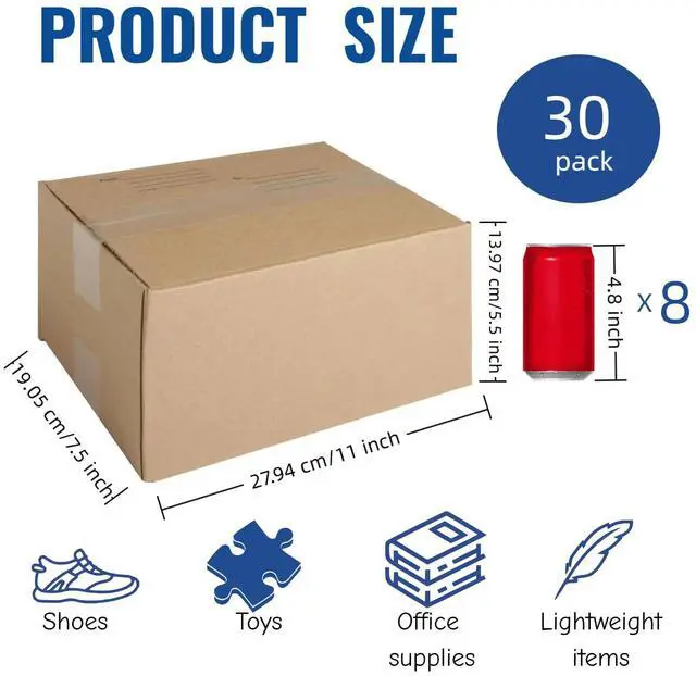 Alt view image 2 of 7 - 11x7.5x5.5" Shipping Boxes 30 Pack, Corrugated Cardboard Mailers | Sturdy corrugated cardboard easy fold kraft surface fits shoes toys books ideal for moving storage shipping