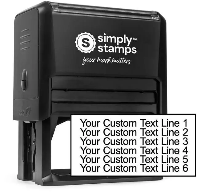 Main image of Custom Line Stamps | Custom Text Office Stamp | Short or Long | 20 Font Choices | Multiple Color Options | Up to 8 Lines of Text | Perfect for Personal or Professional Use (6-Line, Short)
