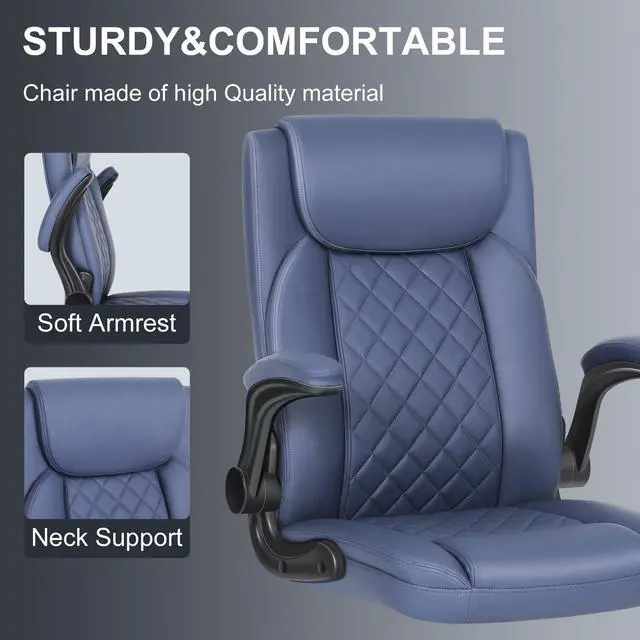 Alt view image 5 of 6 - Drafting Chair with Footrest Ring, Tall Office Chair for Standing Desk, Standing Chair with Adjustable Height and Flip-up Armrest, PU Leather High