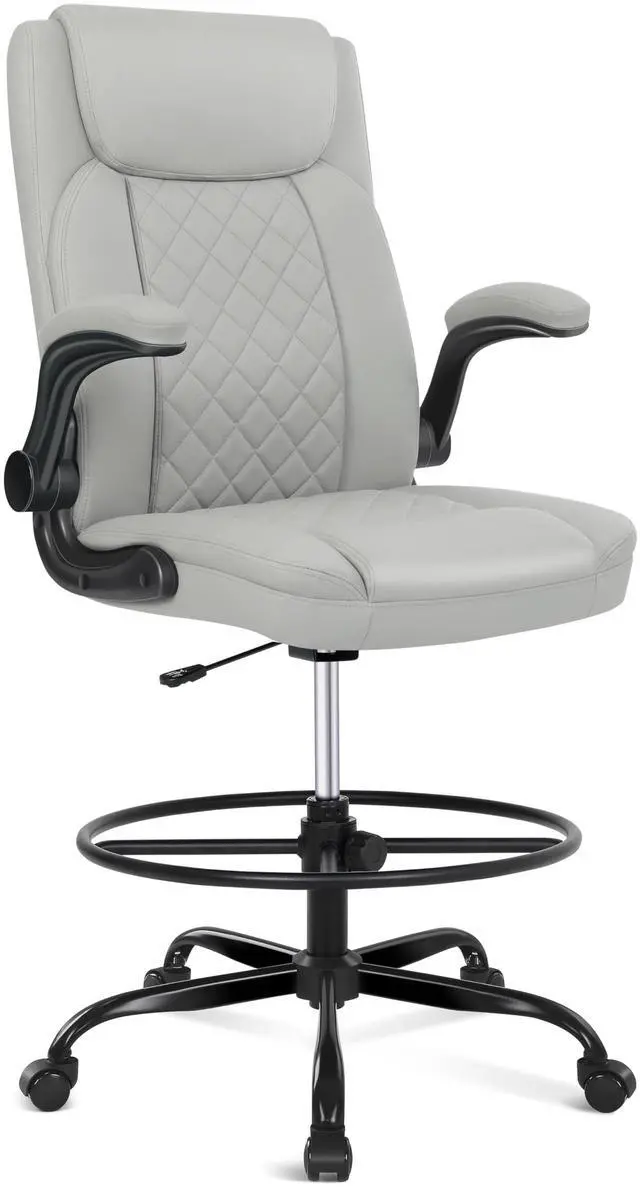 Main image of Drafting Chair, Tall Office Chair for Standing Desk, Standing Chair with Adjustable Height and Flip-up Armrest, Leather Drafting Chair, High Office Chair for Counter Height Desk