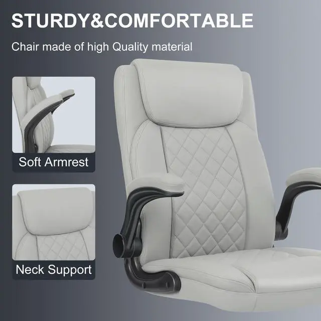 Alt view image 4 of 6 - Drafting Chair, Tall Office Chair for Standing Desk, Standing Chair with Adjustable Height and Flip-up Armrest, Leather Drafting Chair, High Office Chair for Counter Height Desk