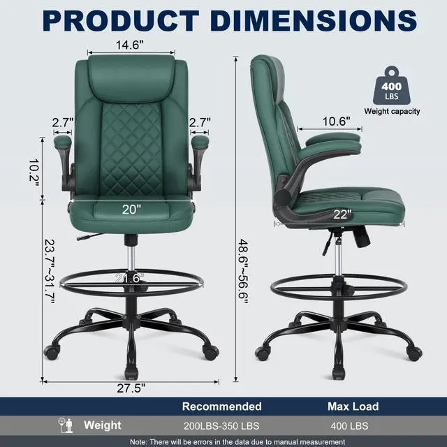 Alt view image 2 of 5 - Drafting Chair, Tall Office Chair for Standing Desk, PU Leather Counter Computer Chairs with Adjustable Height, Rocking Function, 360° Swivel Wheels for Bar Office