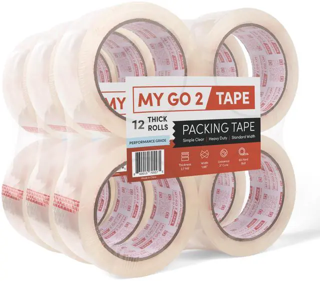 Main image of My Go 2 Heavy Duty Packing Tape, 12 Pack, 60 Yard Rolls, Clear, 2.7 MIL, Carton Tape Refill for Shipping, Mailing, Packaging and Moving