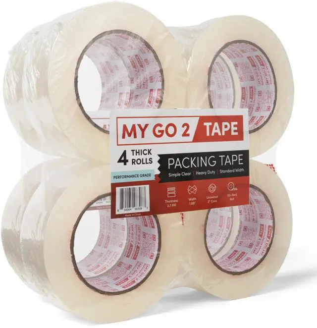 Main image of My Go 2 Packing Tape, Performance Grade, 2.7 MIL, Standard Width, Simple Clear (8, True 2.70 MIL, 110 Yard Rolls)