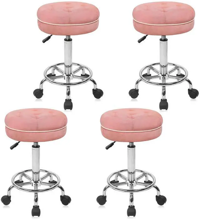 Main image of Velet Rolling Bar Stool with Wheels, Tall Drafting Stool with Adjustable Height and Footrest, Multi-Purpose Office Desk Chair for Home Kitchen Shop Work, Pink (4PK)