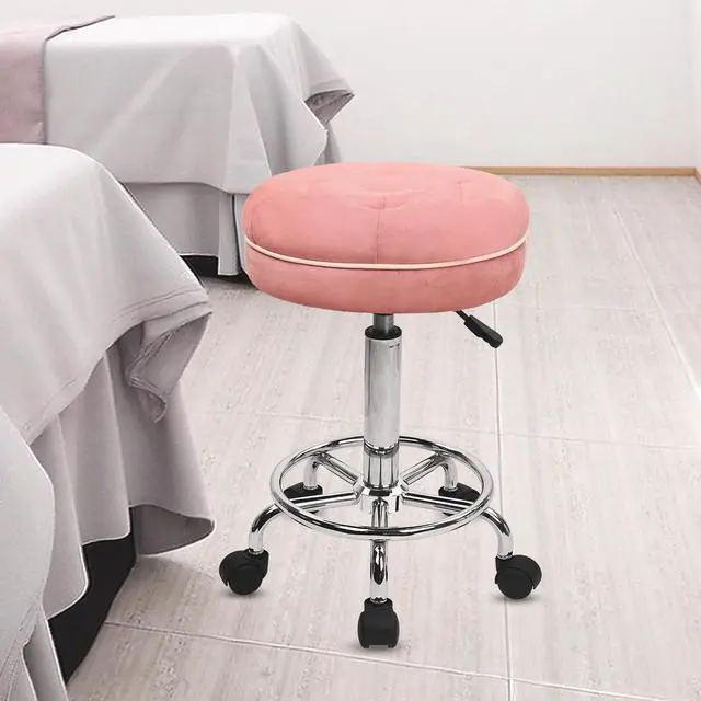 Alt view image 2 of 7 - Velet Rolling Bar Stool with Wheels, Tall Drafting Stool with Adjustable Height and Footrest, Multi-Purpose Office Desk Chair for Home Kitchen Shop Work, Pink (4PK)