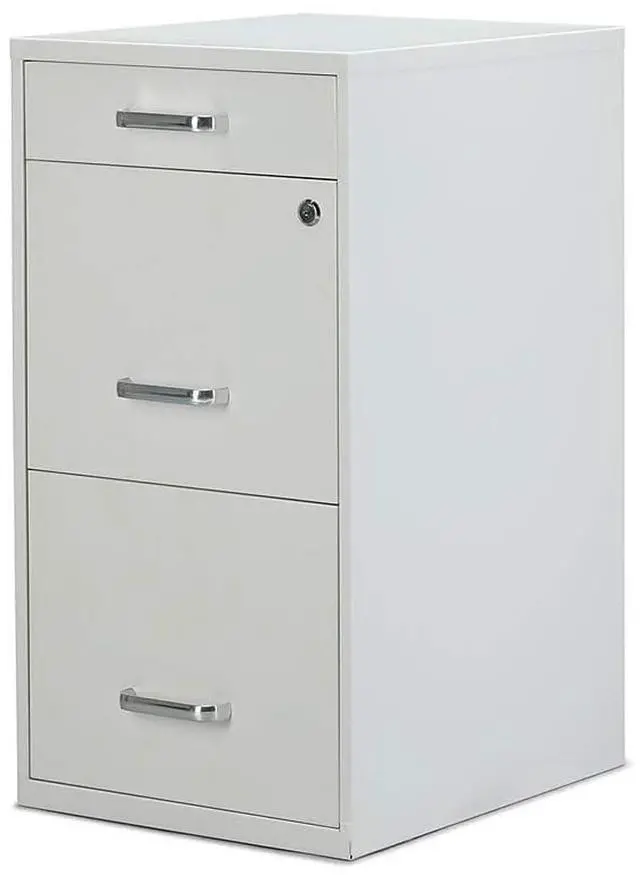 Main image of 3-Drawer Vertical File Cabinet, Letter Size, Lockable, White | Mobile rolling cabinet, 18.9in D x 14.3in W x 26.9in H, for secure document storage