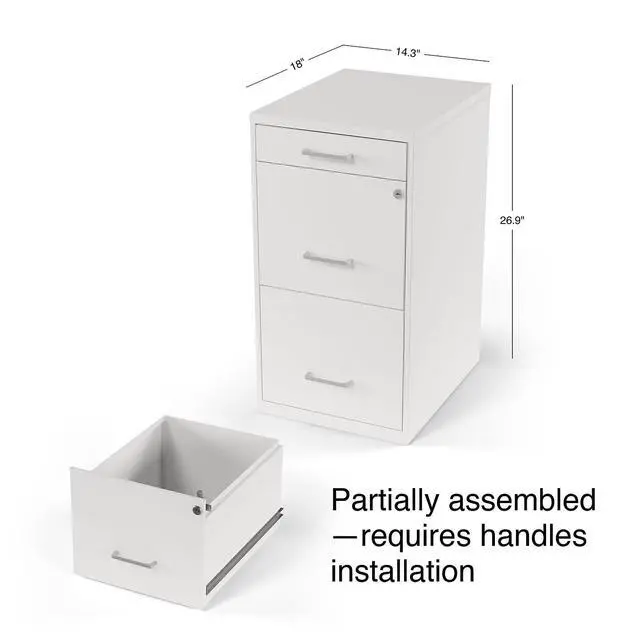 Alt view image 3 of 7 - 3-Drawer Vertical File Cabinet, Letter Size, Lockable, White | Mobile rolling cabinet, 18.9in D x 14.3in W x 26.9in H, for secure document storage