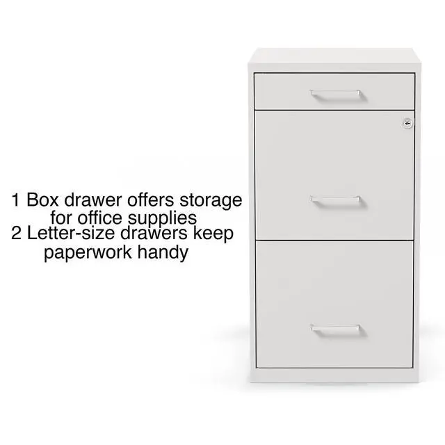 Alt view image 4 of 7 - 3-Drawer Vertical File Cabinet, Letter Size, Lockable, White | Mobile rolling cabinet, 18.9in D x 14.3in W x 26.9in H, for secure document storage