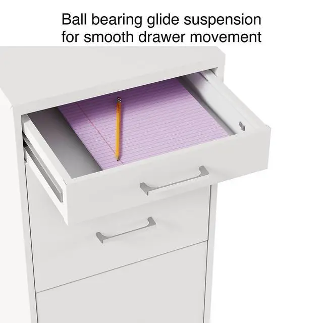 Alt view image 6 of 7 - 3-Drawer Vertical File Cabinet, Letter Size, Lockable, White | Mobile rolling cabinet, 18.9in D x 14.3in W x 26.9in H, for secure document storage