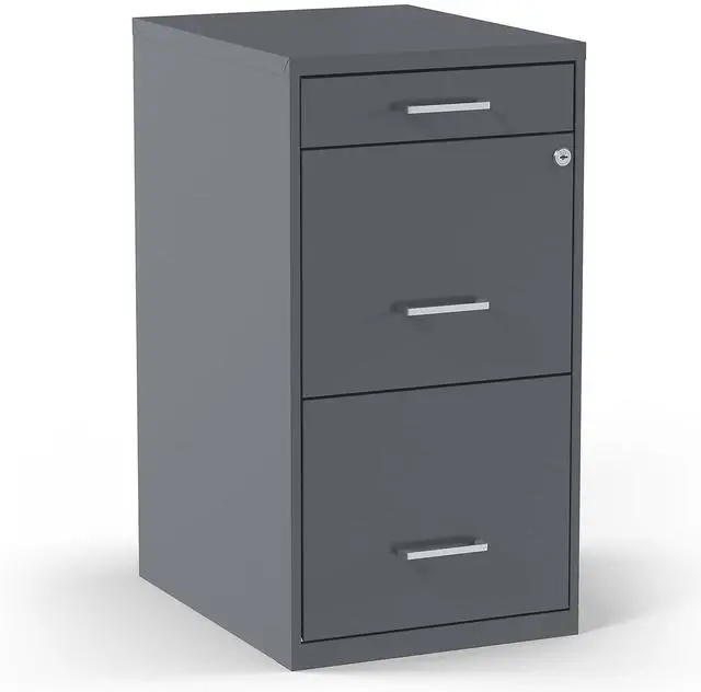 Main image of 3-Drawer Vertical File Cabinet, Letter Size, Lockable, Charcoal | Mobile rolling cabinet, 18.9in D x 14.3in W x 26.8in H, for secure storage