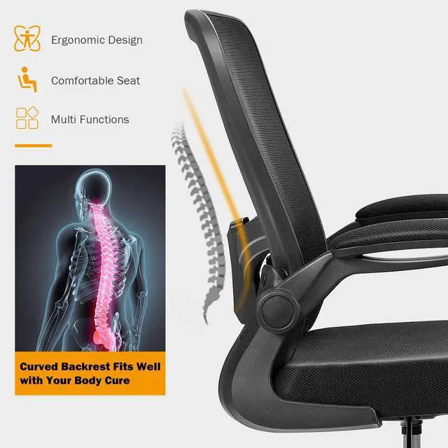 Alt view image 4 of 7 - Drafting Chair High Back Office Chairs with Footrest Ring Flip-Up Armrest Height Adjustable Executive Desk Chair Ergonomic Mesh Computer Task Chair Lumbar Support Tall Office Chair (2, Black)