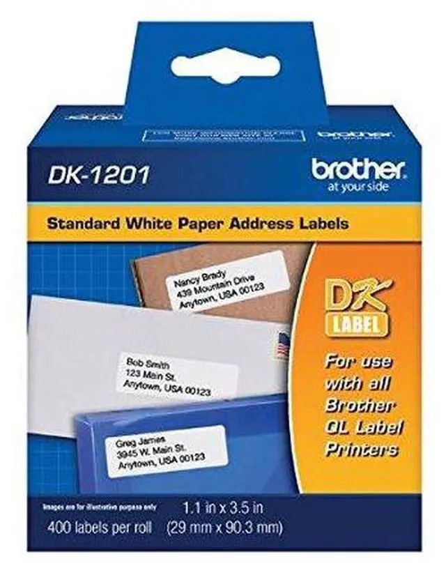 Alt view image 2 of 2 - Genuine DK-1201 Die-Cut Standard Address Labels, 400 Labels per Roll, 12 Rolls for Use with All QL Label Printers