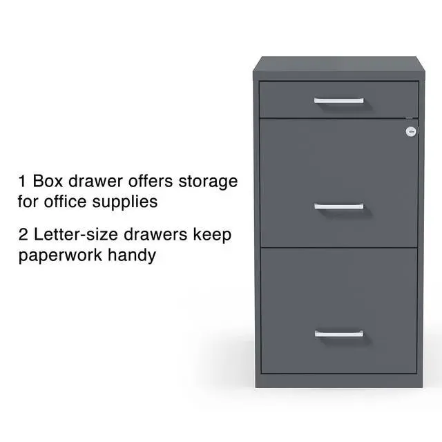 Alt view image 4 of 7 - 3-Drawer Vertical File Cabinet, Letter Size, Lockable, Charcoal | Mobile rolling cabinet, 18.9in D x 14.3in W x 26.8in H, for secure storage