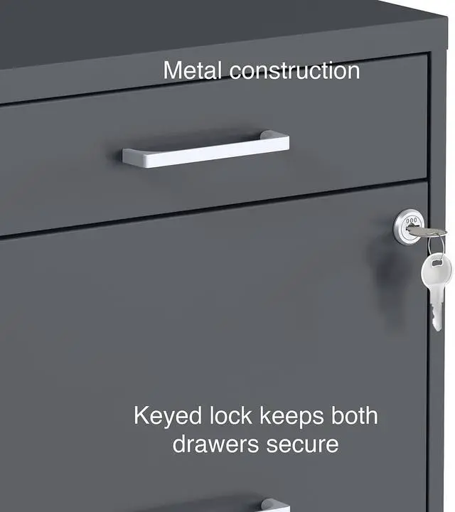 Alt view image 7 of 7 - 3-Drawer Vertical File Cabinet, Letter Size, Lockable, Charcoal | Mobile rolling cabinet, 18.9in D x 14.3in W x 26.8in H, for secure storage